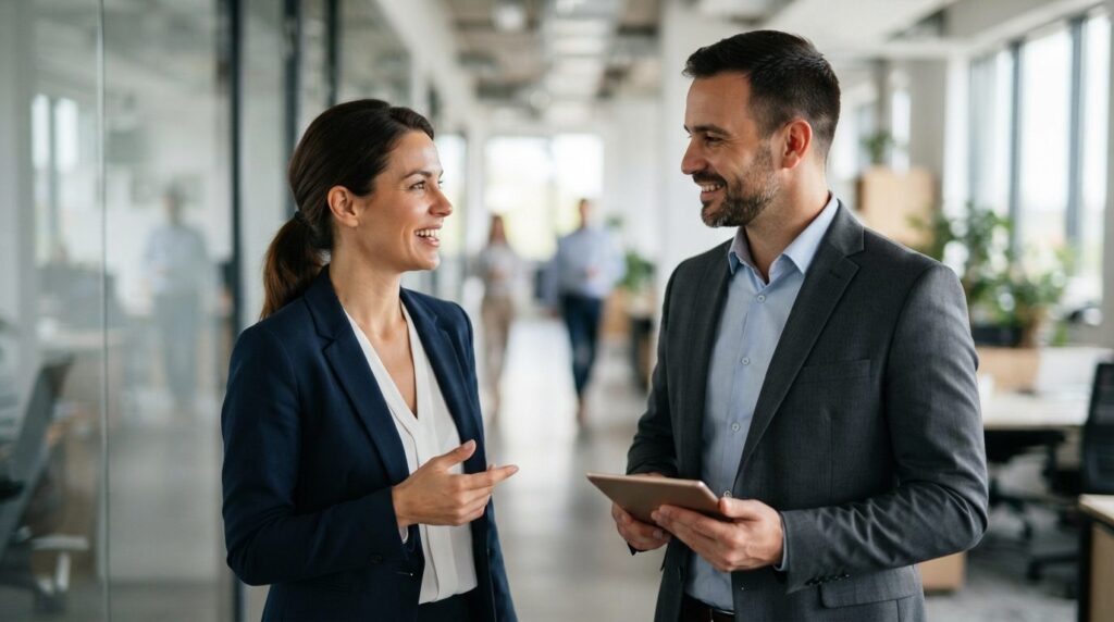 Close-up of two professional colleagues in business attire h