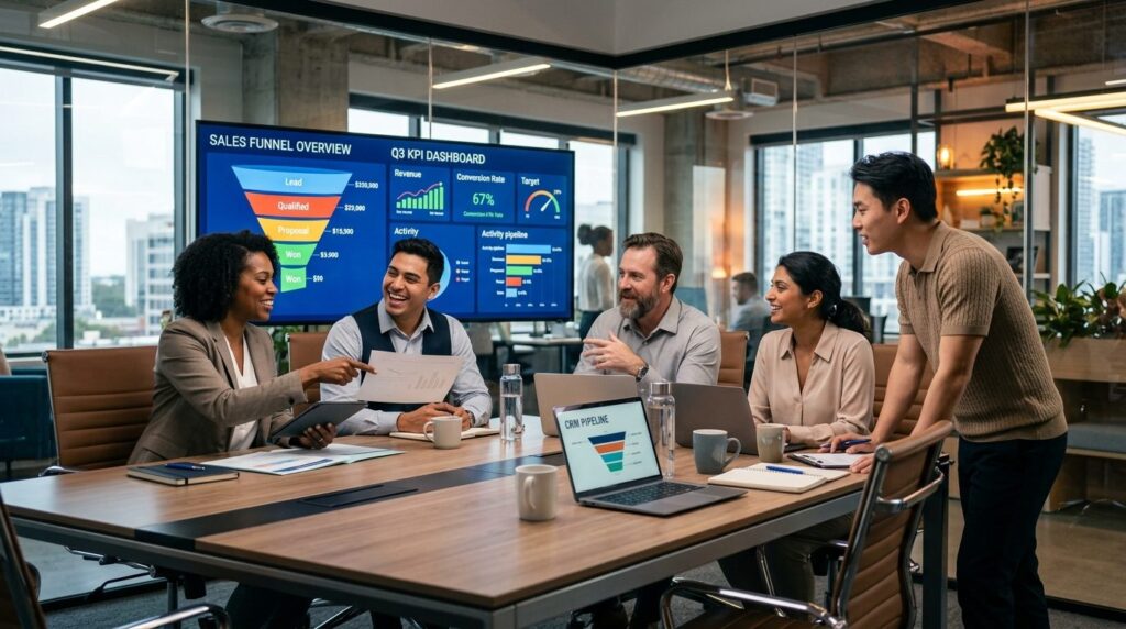 Diverse team of sales professionals in business casual attir