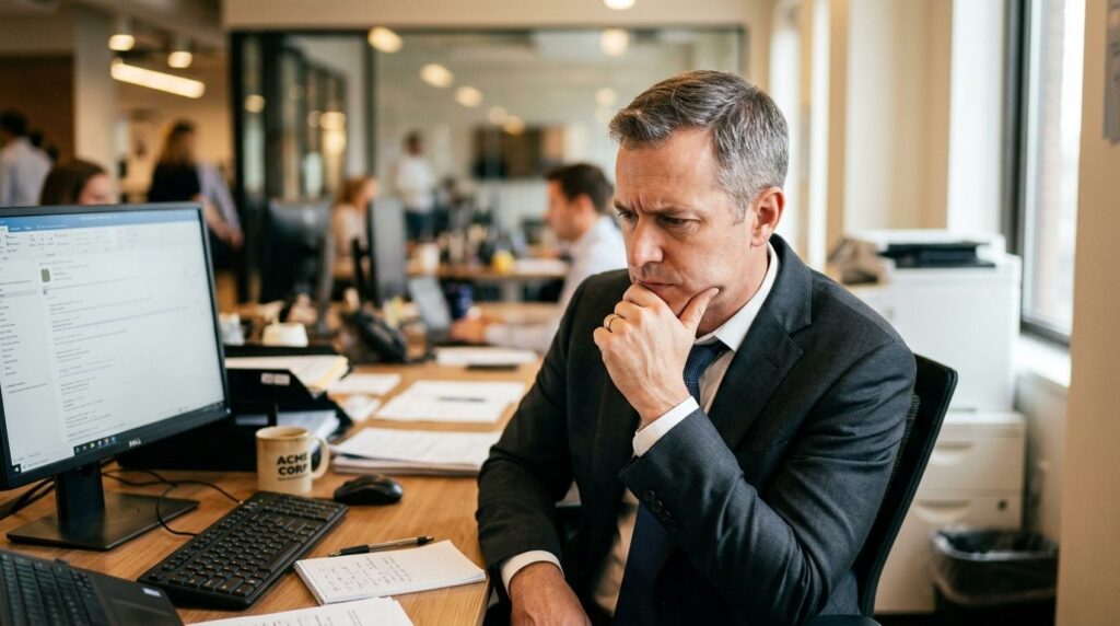 Close-up of a male manager in business suit looking troubled