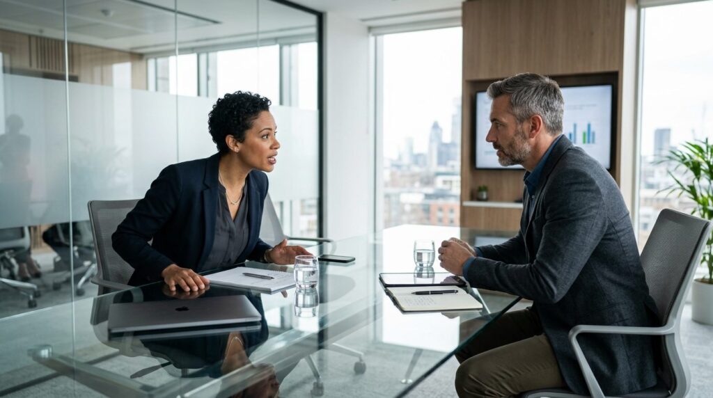 Two professional leaders having an intense but constructive